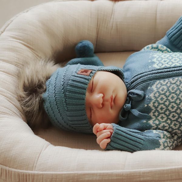 Hovedbilde Ull lue Mutton i merinoull, med pelsdusk, gråblå